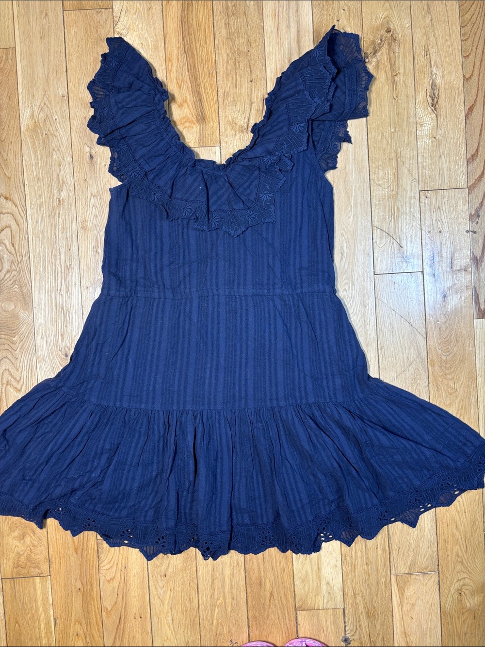Rebecca Taylor Navy Ruffle Sleeveless Mini Dress Size 4 Boho Romantic - Picture 4 of 5
